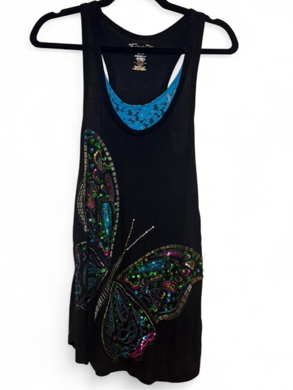 Candie's Vintage Y2K Black Beaded Butterfly Tank/Tunic Top